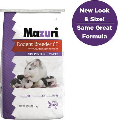 Show full view: Mazuri 18% Rodent Breeder 6F Cubes Rat & Mouse Food, 40-lb bag slide 2 of 9