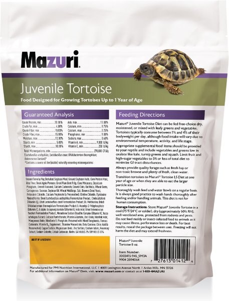 Mazuri Juvenile Tortoise Diet Low Starch Food, 8-oz bag