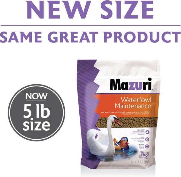 Show full view: Mazuri Waterfowl Maintenance Floating Duck & Geese Feed, 5-lb bag slide 2 of 8