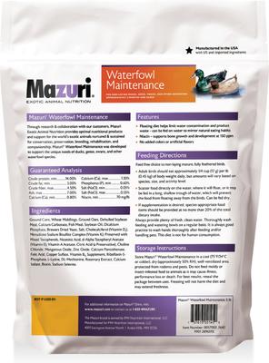 Show full view: Mazuri Waterfowl Maintenance Floating Duck & Geese Feed, 5-lb bag slide 3 of 8