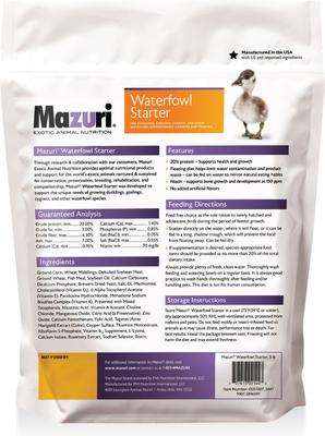Show full view: Mazuri Waterfowl Starter Floating Duckling & Gosling Food, 5-lb bag slide 3 of 9