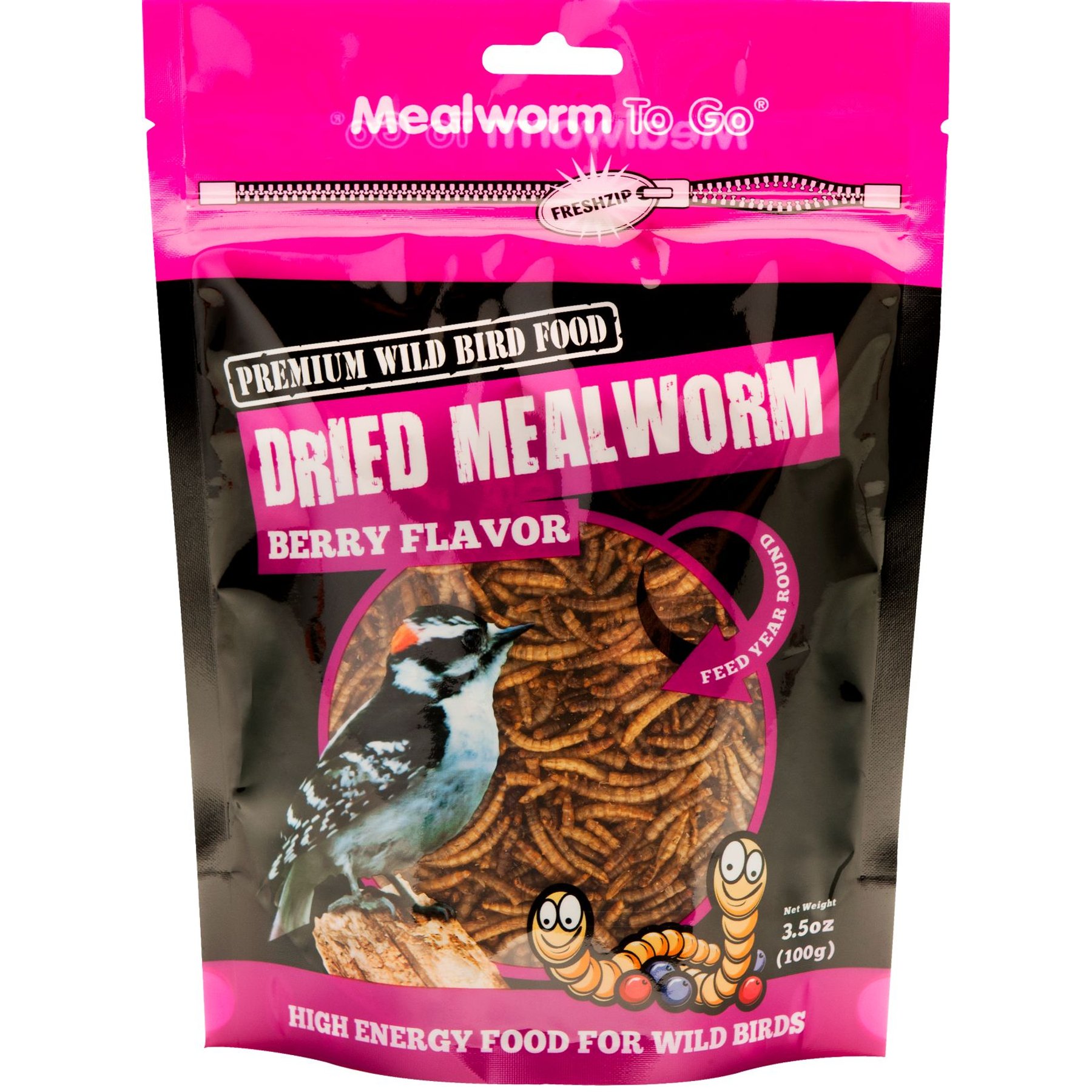Mealworm To Go Dried Mealworm Berry Flavor Wild Bird Food, 3.5-oz bag