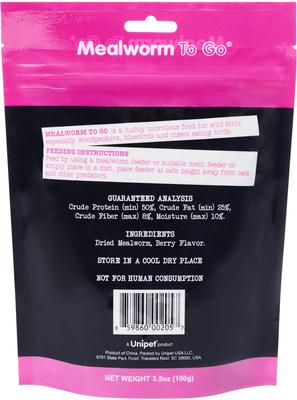 Show full view: Mealworm To Go Dried Mealworm Berry Flavor Wild Bird Food, 3.5-oz bag slide 2 of 3