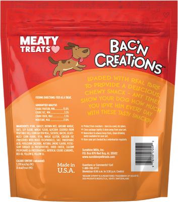 Show full view: Meaty Treats Bac'n Creations Bacon & Cheese Flavor Strips Soft & Chewy Dog Treats, 25-oz bag slide 3 of 9
