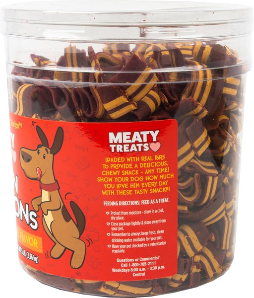 Meaty Treats Bacon & Cheese Flavor Strips Soft & Chewy Dog Treats, 10-oz canister