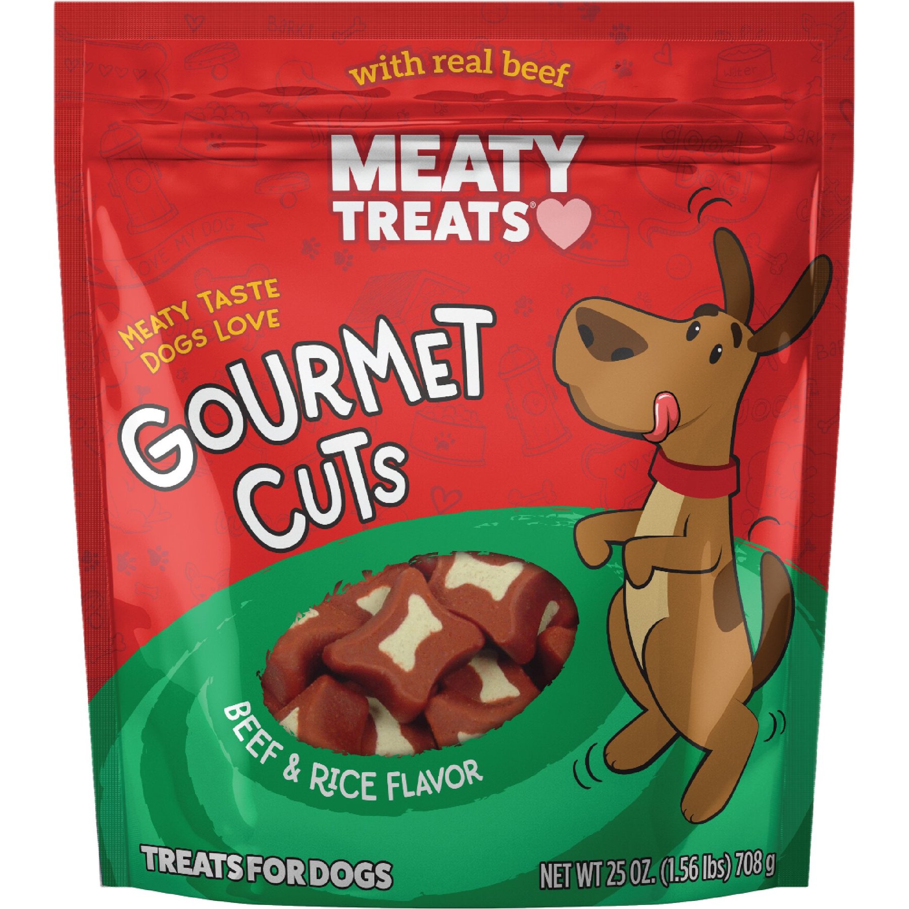 Meaty Treats Gourmet Cuts Beef & Rice Flavor Soft & Chewy Dog Treats, 25-oz bag
