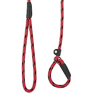 Mendota Products Small Slip Checkered Rope Dog Leash, Black Ice Red, 6-ft long, 3/8-in wide