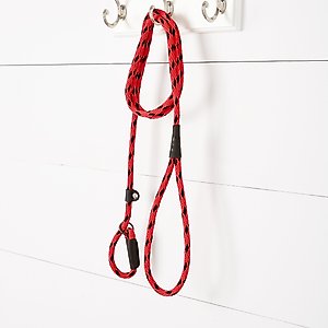 Mendota Products Small Slip Checkered Rope Dog Leash, Black Ice Red, 6-ft long, 3/8-in wide
