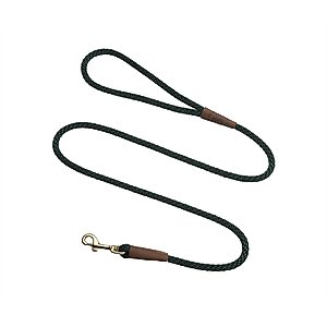 Mendota Products Small Snap Solid Rope Dog Leash, Hunter Green, 4-ft long, 3/8-in wide