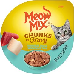 Meow Mix Chunks in Gravy Real Ocean Whitefish & Tuna Wet Cat Food, 2.75-oz cup, case of 12