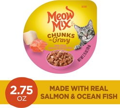Meow Mix Chunks in Gravy Real Salmon & Ocean Fish Wet Cat Food, 2.75-oz cup, case of 12 slide 2 of 6