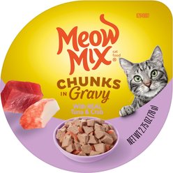 Meow Mix Chunks in Gravy Real Tuna & Crab Wet Cat Food, 2.75-oz cup, case of 12