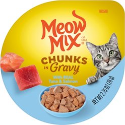 Meow Mix Chunks in Gravy Real Tuna & Salmon Wet Cat Food, 2.75-oz cup, case of 12