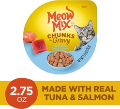 Meow Mix Chunks in Gravy Real Tuna & Salmon Wet Cat Food, 2.75-oz cup, case of 12 slide 2 of 6