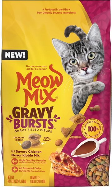 Meow Mix Gravy Bursts Savory Chicken Flavor Mix with Gravy Filled Pieces Dry Cat Food