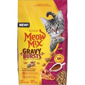Meow Mix Gravy Bursts Savory Chicken Flavor Mix with Gravy Filled Pieces Dry Cat Food, 3-lb bag