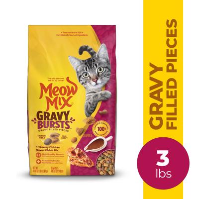 Show full view: Meow Mix Gravy Bursts Savory Chicken Flavor Mix with Gravy Filled Pieces Dry Cat Food, 3-lb bag slide 3 of 13