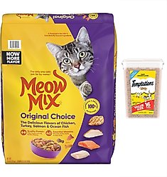 Meow Mix Original Choice Dry Food, 16-lb bag + Temptations Classic Tasty Chicken Flavor Cat Treats