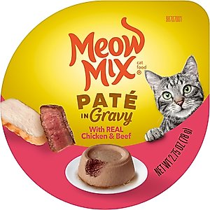 Meow Mix Pate in Gravy with Real Chicken & Beef Wet Cat Food, 2.75-oz cup, case of 12