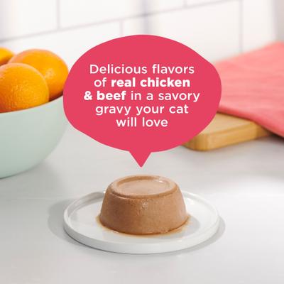 Show full view: Meow Mix Pate in Gravy with Real Chicken & Beef Wet Cat Food, 2.75-oz cup, case of 12 slide 5 of 10