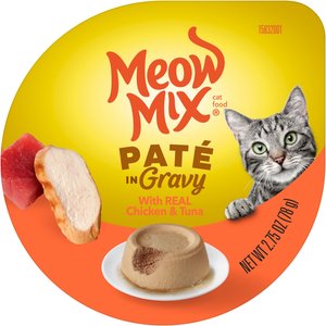Meow Mix Pate in Gravy with Real Chicken & Tuna Pate Wet Cat Food, 2.75-oz cup, case of 12