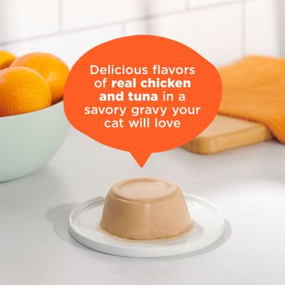 Show full view: Meow Mix Pate in Gravy with Real Chicken & Tuna Pate Wet Cat Food, 2.75-oz cup, case of 12 slide 5 of 10