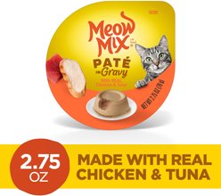 Meow Mix Pate in Gravy with Real Chicken & Tuna Pate Wet Cat Food, 2.75-oz cup, case of 12 slide 2 of 6