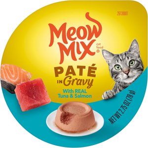 Meow Mix Pate in Gravy with Real Tuna & Salmon Wet Cat Food, 2.75-oz cup, case of 12