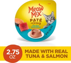 Meow Mix Pate in Gravy with Real Tuna & Salmon Wet Cat Food, 2.75-oz cup, case of 12 slide 2 of 6