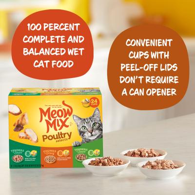 Show full view: Meow Mix Poultry Selects Variety Pack Wet Cat Food, 2.75-oz cup, case of 24 slide 5 of 10