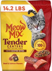 Meow Mix Tender Centers Basted Bites Beef & Salmon Flavors Dry Cat Food, 14.2-lb bag