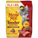 Meow Mix Tender Centers Basted Bites Beef & Salmon Flavors Dry Cat Food, 14.2-lb bag
