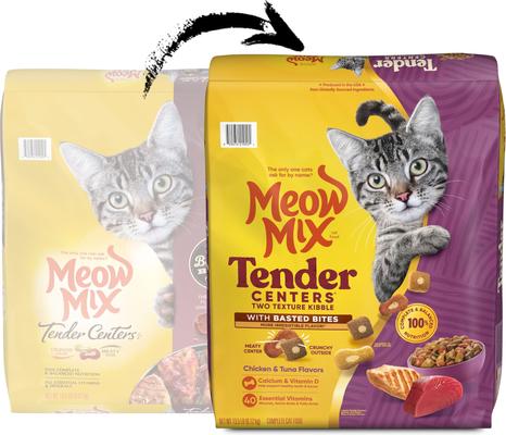 Show full view: Meow Mix Tender Centers Basted Bites Chicken & Tuna Flavor Dry Cat Food, 13.5-lb bag slide 3 of 11