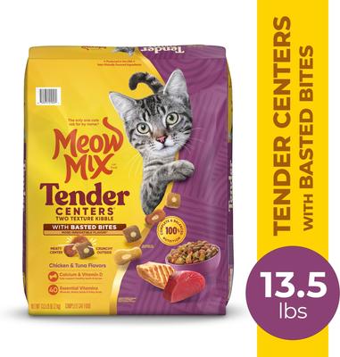 Show full view: Meow Mix Tender Centers Basted Bites Chicken & Tuna Flavor Dry Cat Food, 13.5-lb bag slide 4 of 11