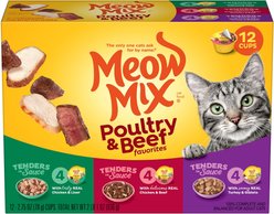 Meow Mix Tender Favorites Poultry & Beef Cat Food Variety Pack, 2.75-oz cup, case of 12