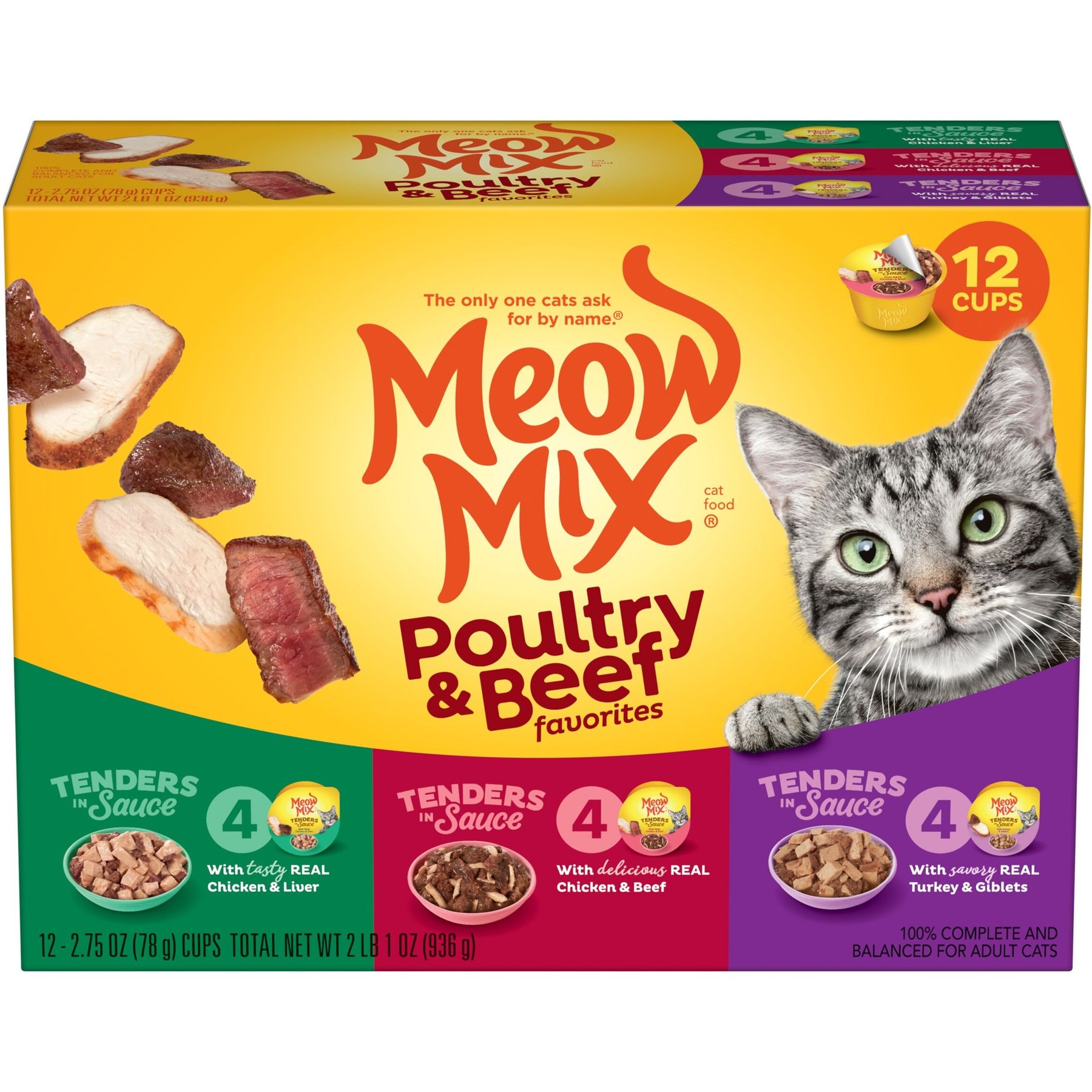 Meow Mix Tender Poultry & Beef Cat Food Variety, 2.75-oz, 12 ct