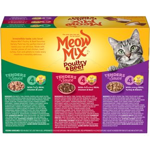 Meow Mix Tender Favorites Poultry & Beef Cat Food Variety Pack, 2.75-oz cup, case of 12
