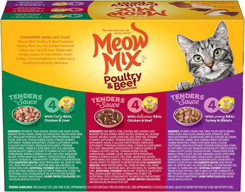 Show full view: Meow Mix Tender Favorites Poultry & Beef Cat Food Variety Pack, 2.75-oz cup, case of 12 slide 3 of 11