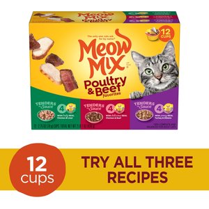 Meow Mix Tender Favorites Poultry & Beef Cat Food Variety Pack, 2.75-oz cup, case of 12