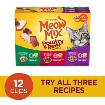 Show full view: Meow Mix Tender Favorites Poultry & Beef Cat Food Variety Pack, 2.75-oz cup, case of 12 slide 4 of 11