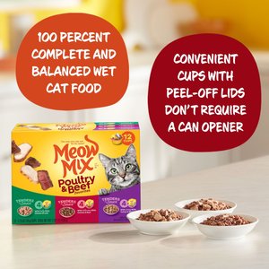 Meow Mix Tender Favorites Poultry & Beef Cat Food Variety Pack, 2.75-oz cup, case of 12