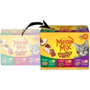 Meow Mix Tender Favorites Poultry & Beef Wet Cat Food Variety Pack, 2.75-oz cup, case of 24