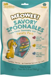 Meowee! Savory Spoonables Triple Flavor Variety Pack Lickable Cat Treat, Squeezable Tube, 12 count