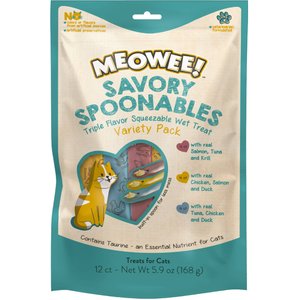 Meowee! Savory Spoonables Triple Flavor Variety Pack Lickable Cat Treat, Squeezable Tube, 12 count