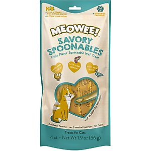Meowee! Savory Spoonables with Real Chicken, Salmon & Duck Lickable Cat Treat, Squeezable Tube, 4 count