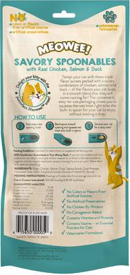 Show full view: Meowee! Savory Spoonables with Real Chicken, Salmon & Duck Lickable Cat Treat, Squeezable Tube, 4 count slide 3 of 13
