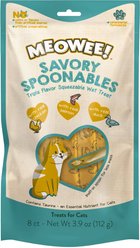 Meowee! Savory Spoonables with Real Chicken, Salmon & Duck Lickable Cat Treat, Squeezable Tube, 8 count