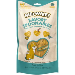 Meowee! Savory Spoonables with Real Chicken, Salmon & Duck Lickable Cat Treat, Squeezable Tube, 8 count