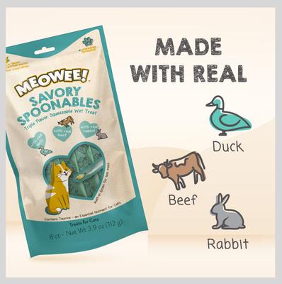 Show full view: Meowee! Savory Spoonables with Real Duck, Beef & Rabbit Lickable Cat Treat, Squeezable Tube, 8 count slide 4 of 13