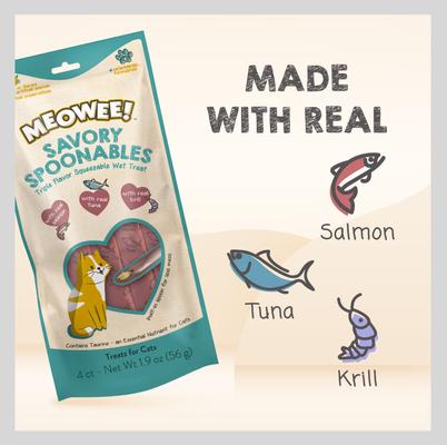 Show full view: Meowee! Savory Spoonables with Real Salmon, Tuna & Krill Lickable Cat Treat, Squeezable Tube, 4 count slide 4 of 13